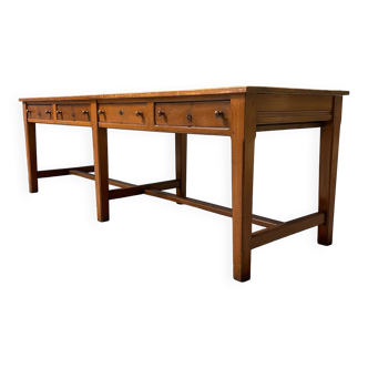 Large antique wooden drapery fabric table
