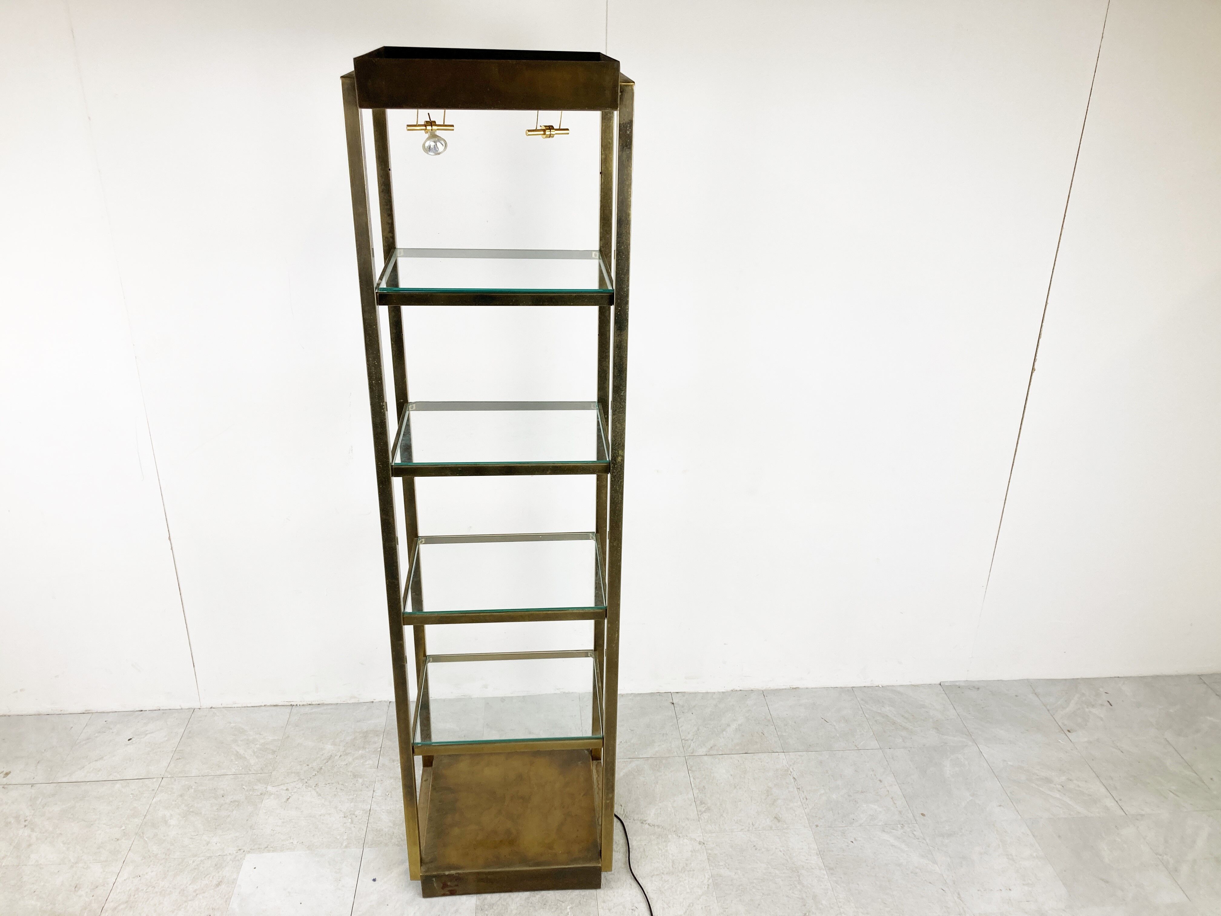 Brass illuminated wall unit by Belgochrom, 1970s