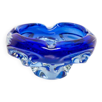 Cendrier en verre bleu du milieu du XXe siècle, Italie, années 1970
