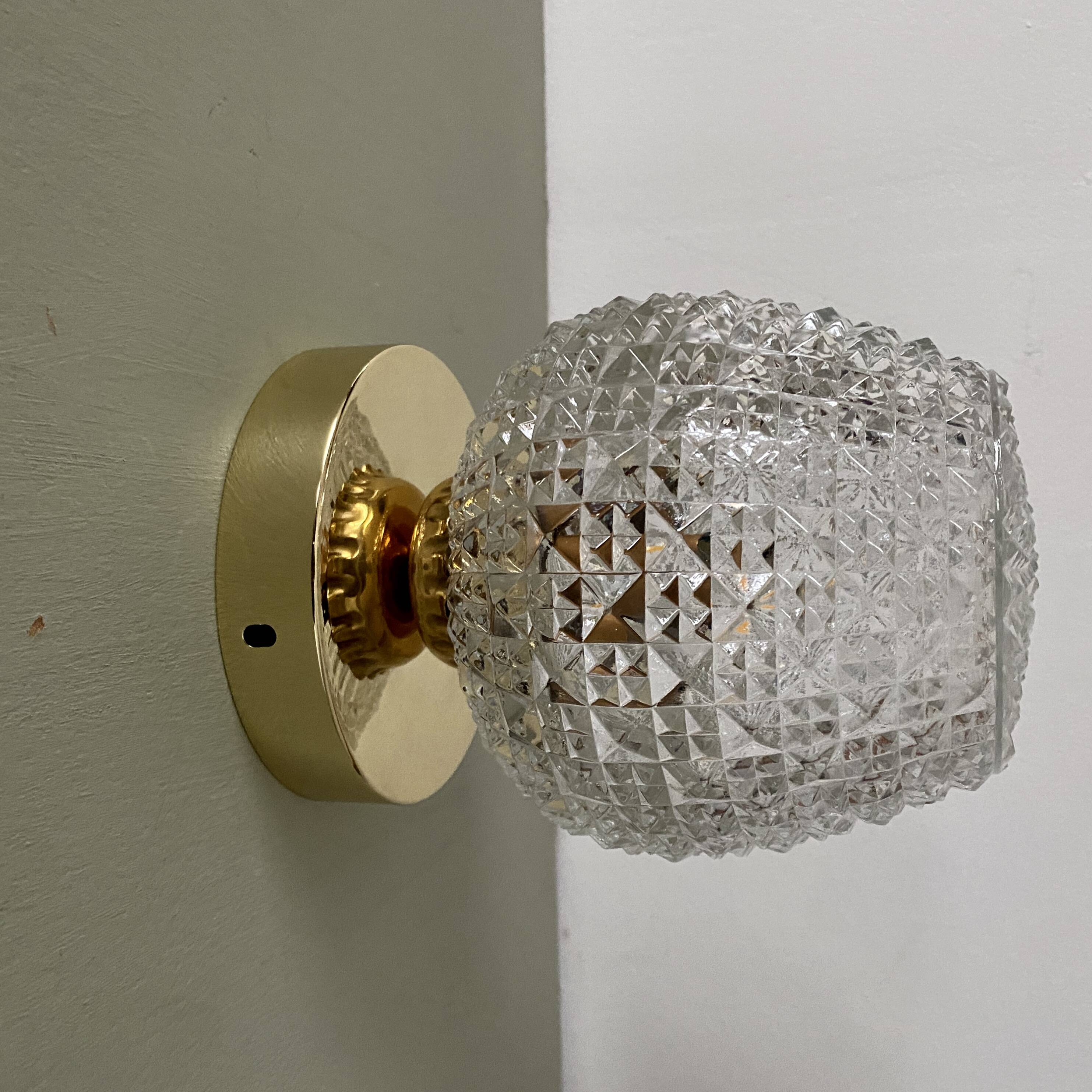 Vintage glass globe wall or ceiling light with diamond point.