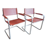 Pair of vintage 70s type b34 chrome leather armchairs