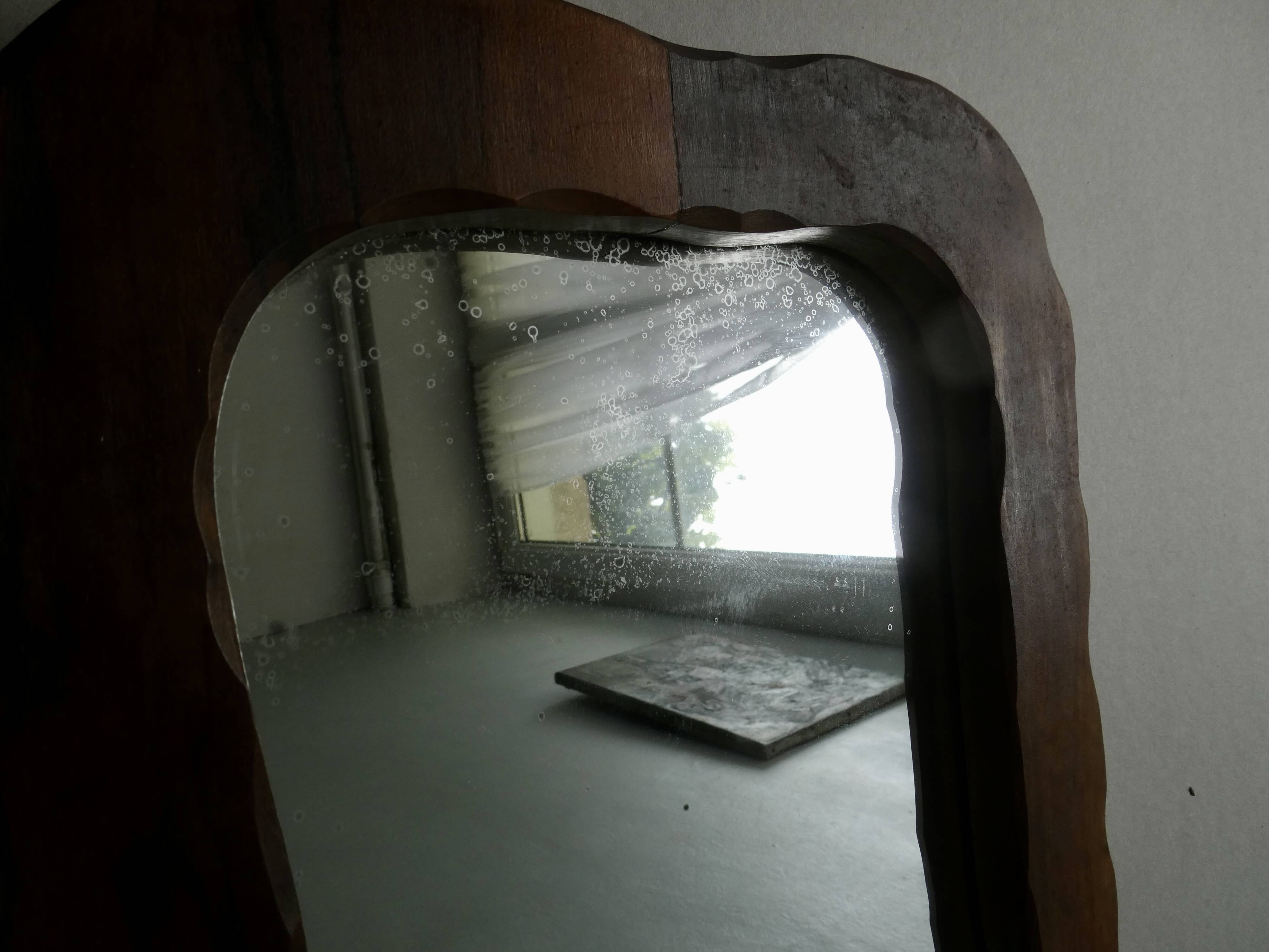 Free-form mirror in solid wood, vintage