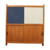 Low sideboard or small glass-fronted bookcase, oak, 1960