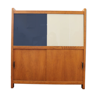Low sideboard or small glass-fronted bookcase, oak, 1960
