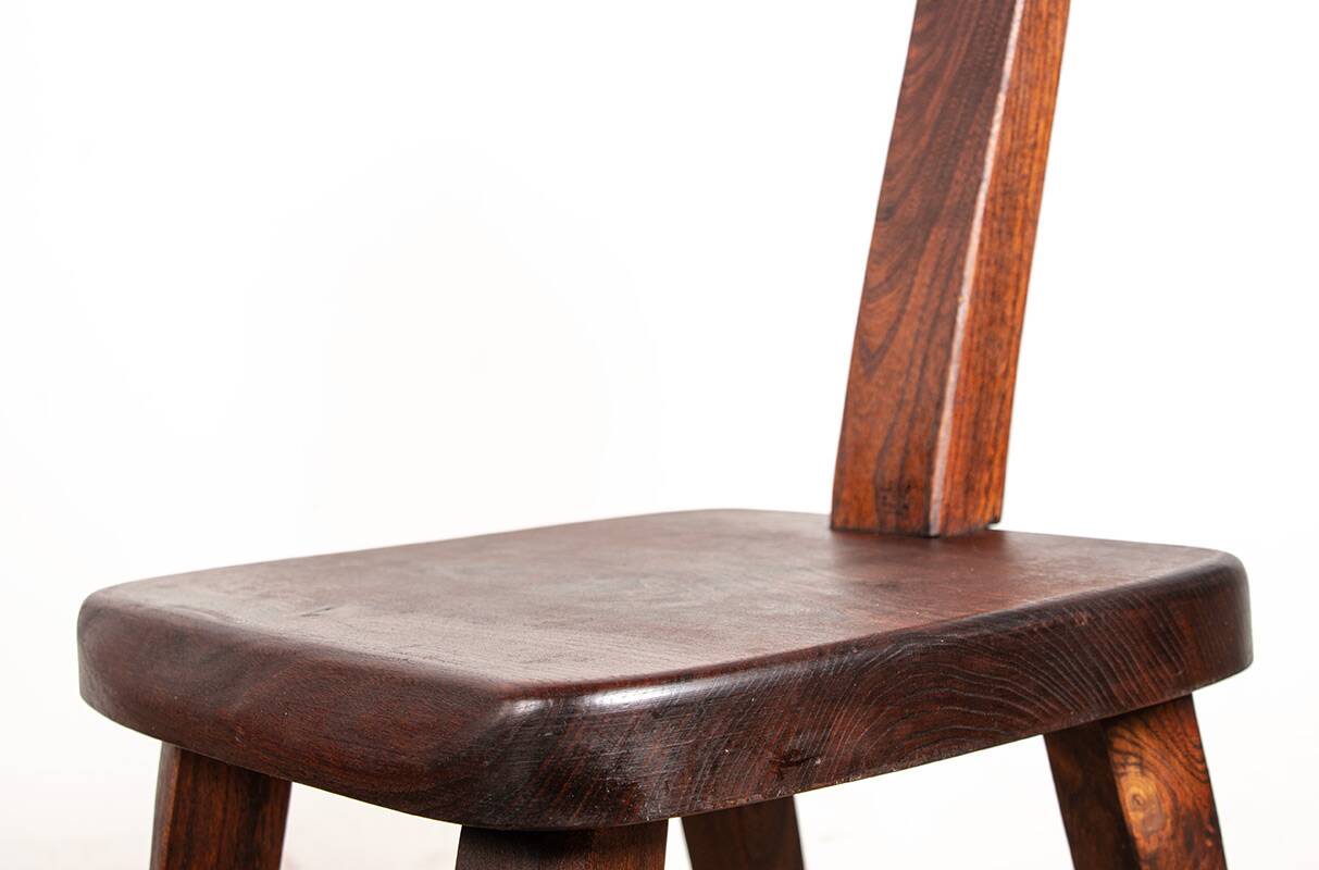 Set of 4 Scandinavian chairs in solid Elm, model T in the style of Olavi Hannin.