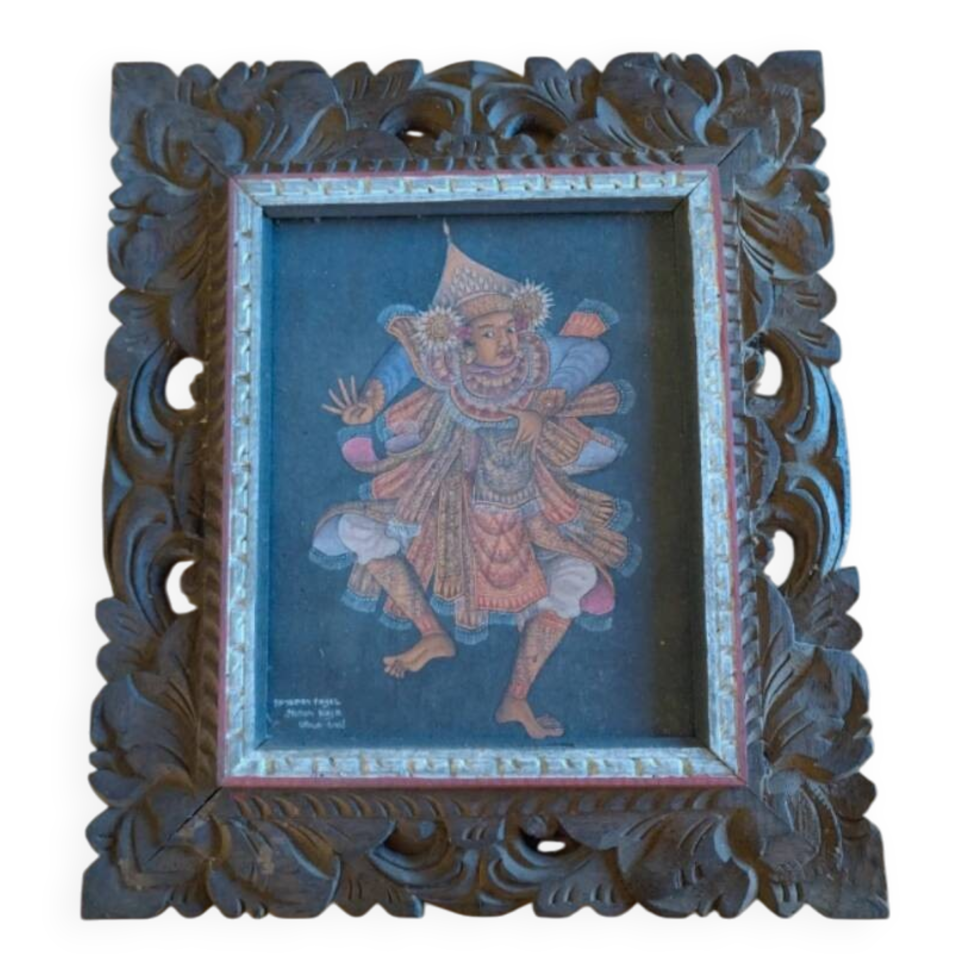 Painting and carved wooden frame, Bali, Indonesia