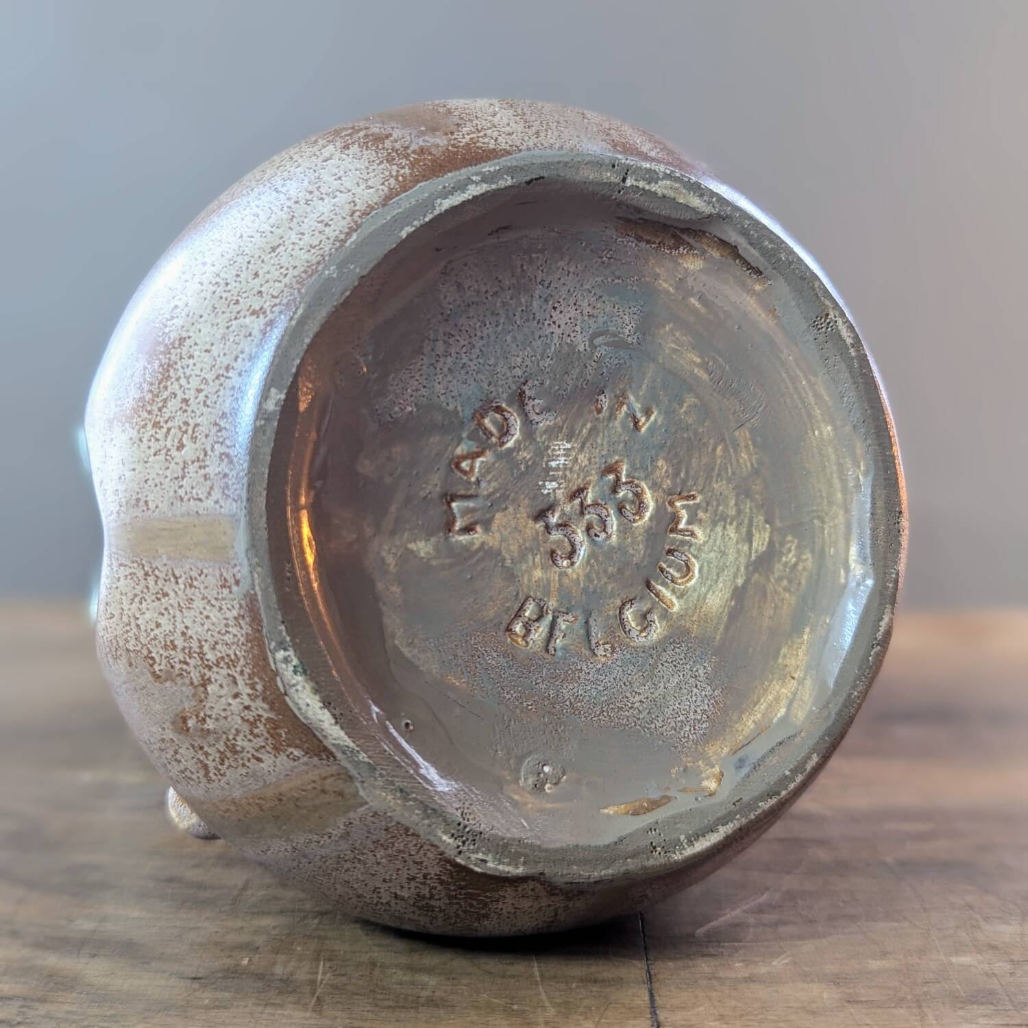 Vintage vase Made in Belgium 333 in turquoise brown ceramic
