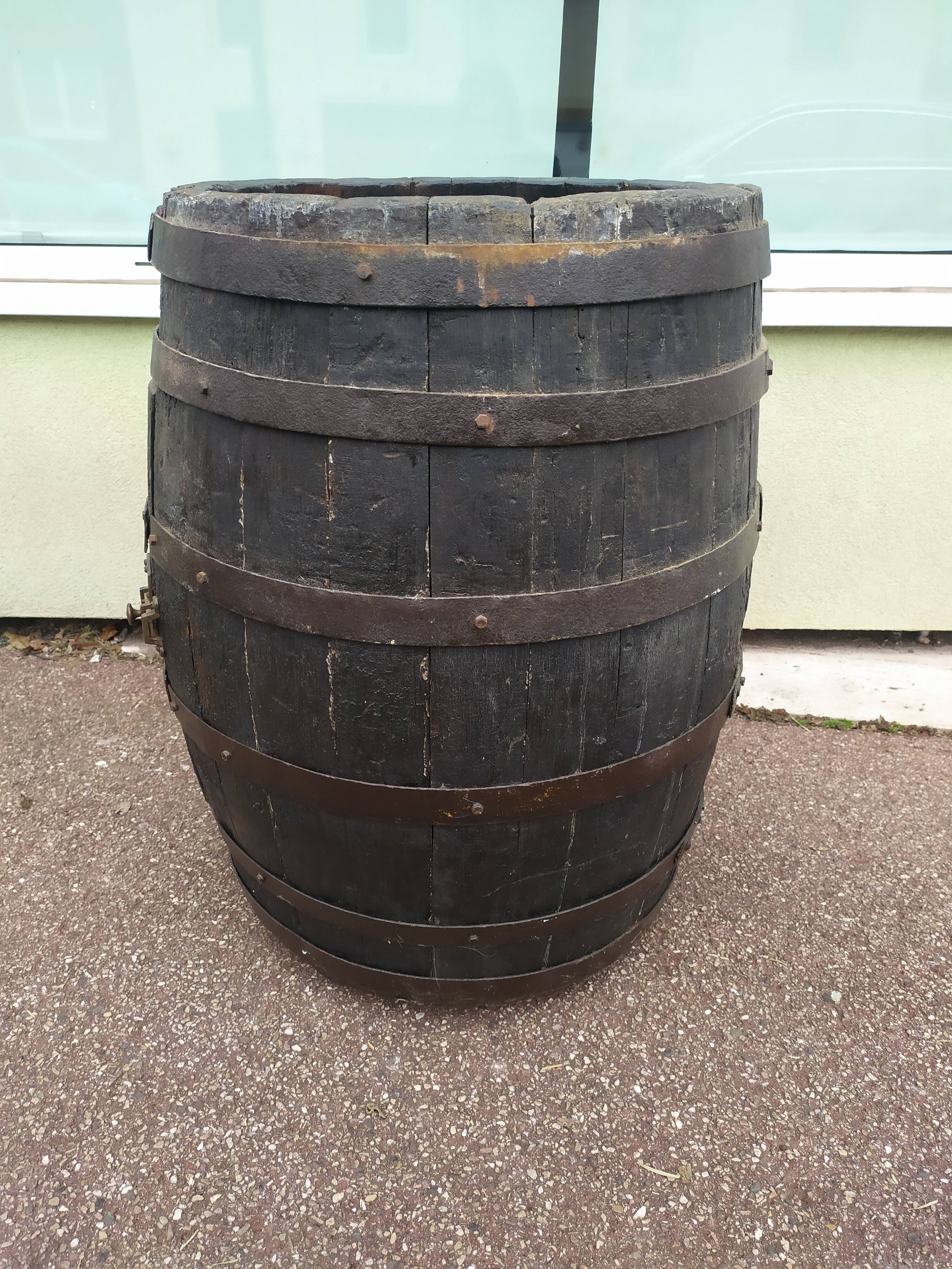 Bar tonneau bois - 71cm - sur roulette