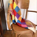 Plaid multicolore en crochet en laine vintage Granny square