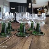 Set of 6 Alsatian wine glasses in chiseled crystal with green turned foot