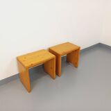 Pair of vintage Charlotte Perriand Les Arcs stools in pine from the 60s 70s