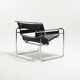 Wassily armchair in black leather, marcel breuer, 2000s