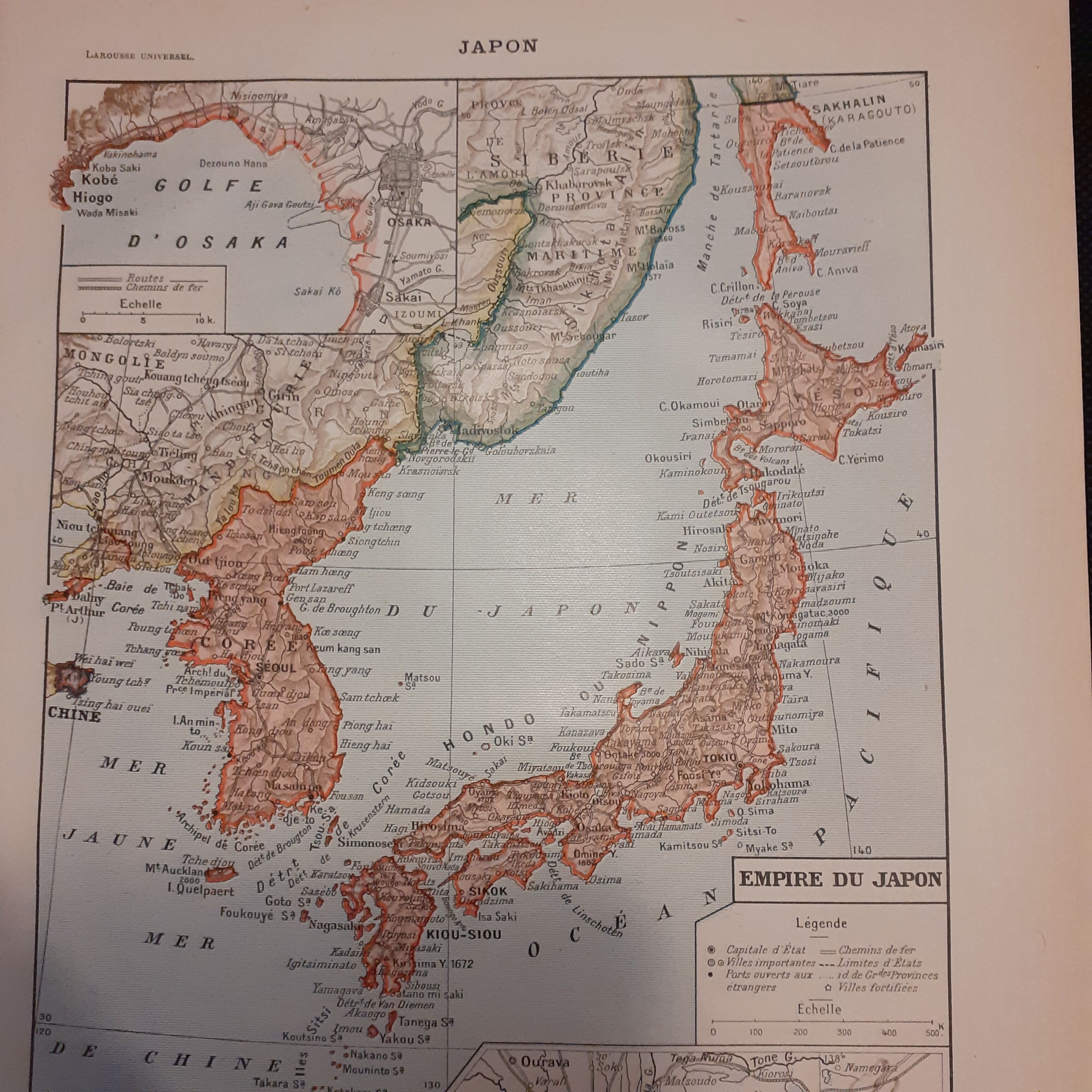Old map of Japan from 1922