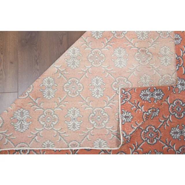 Tapis vintage turc Oushak fait main en laine et coton rouge