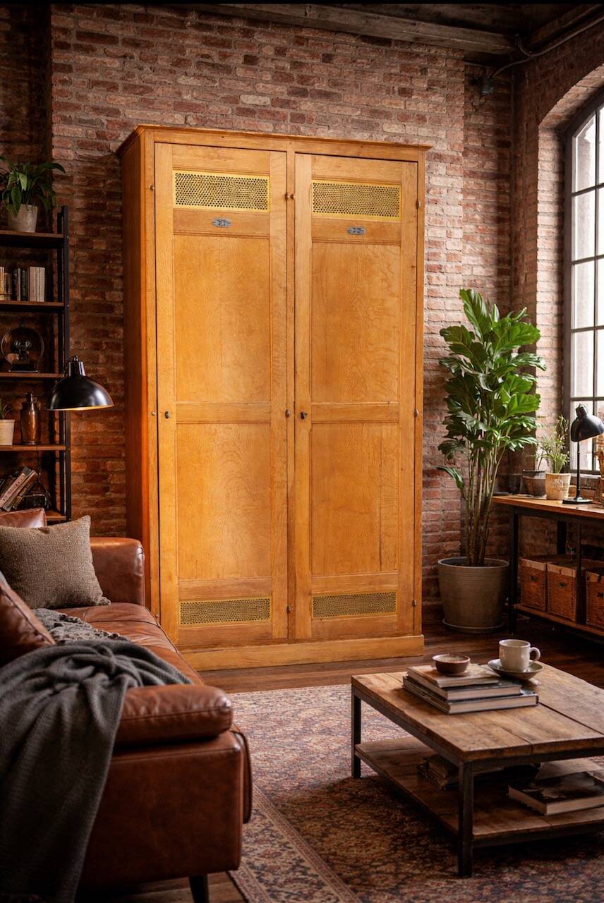 Solid oak wardrobe with 2 doors