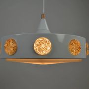 Pendant Lamp with Amber Glass Medallion Inserts — Vitrika, Denmark, 1960s