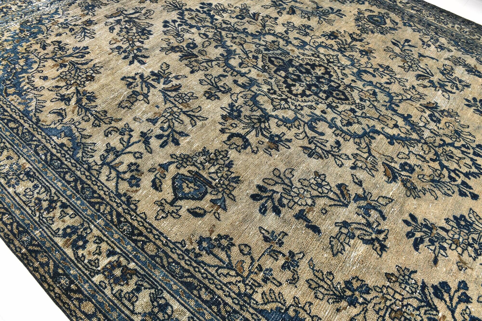 10x13 Navy Blue & Taupe Large Persian Rug, Handmade Wool Carpet, 311x402Cm