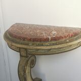 console demi-lune en bois avec dessus marbre
