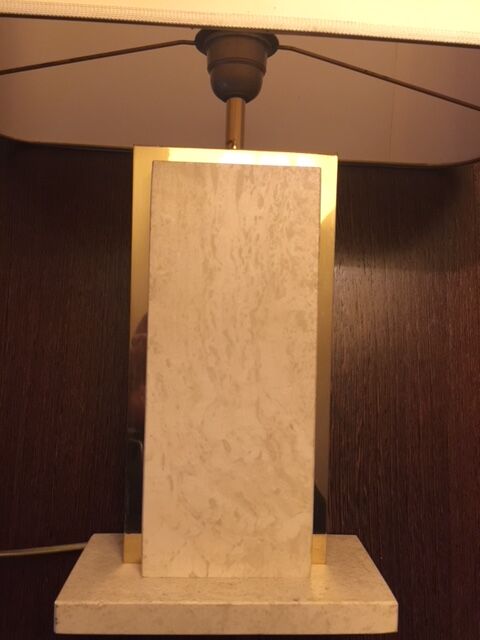 Travertine and Camille Breesch 1970 brass table lamp