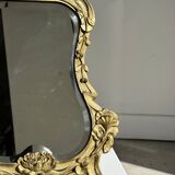 Art Deco style gilded bronze mirror with beveled glass H40cm