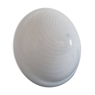 Vintage Murano glass white swirl flush mount light fixture |  handcrafted retro lighting |  scandinavian minimal home deco wall ceiling lamp