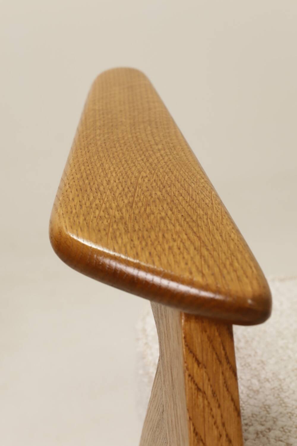 Vintage armchair rustic oak pearl bouclé concluded by Chierowski