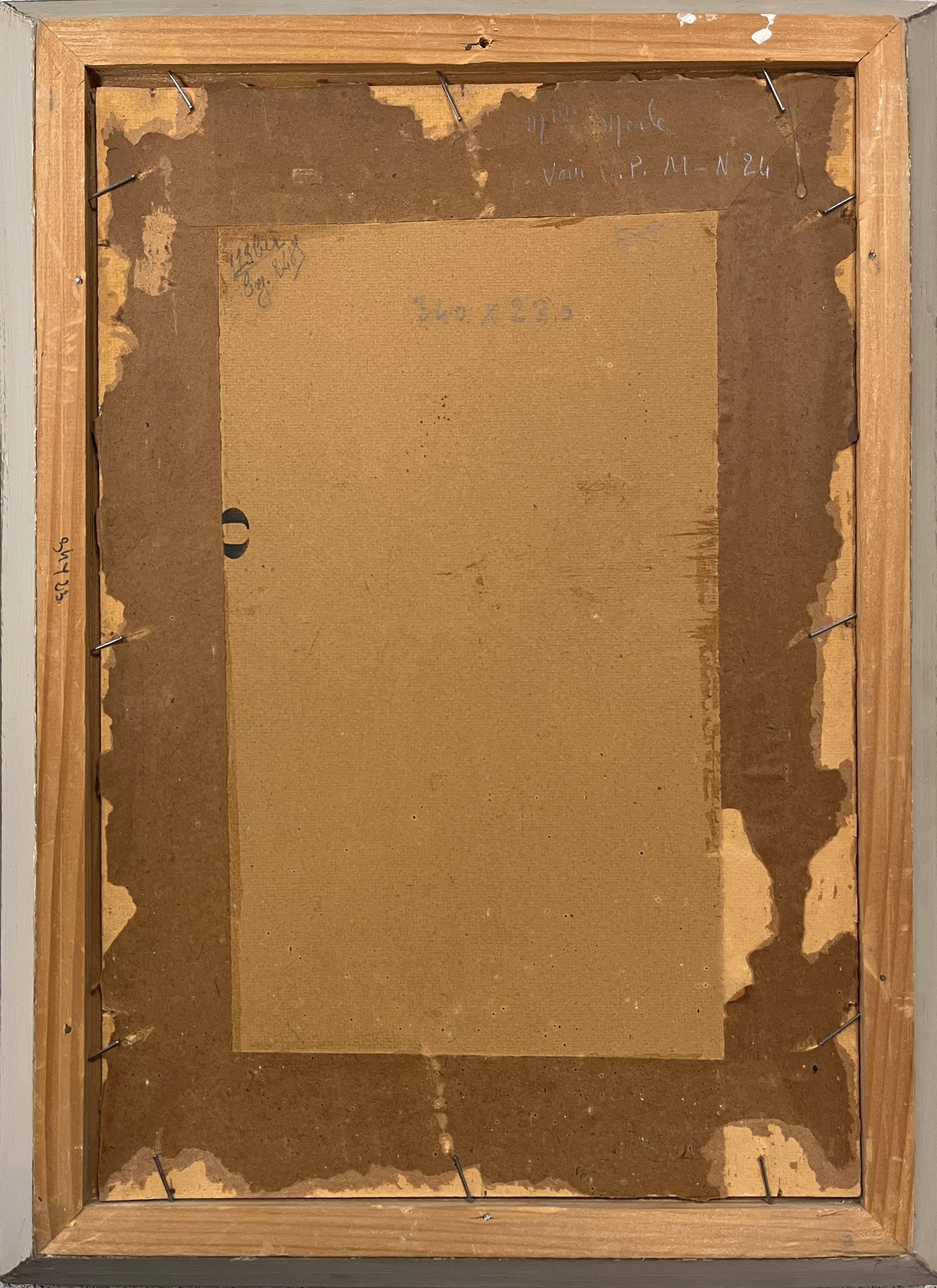 Hsp painting pastoral landscape post barbizon circa 1950 + signed frame