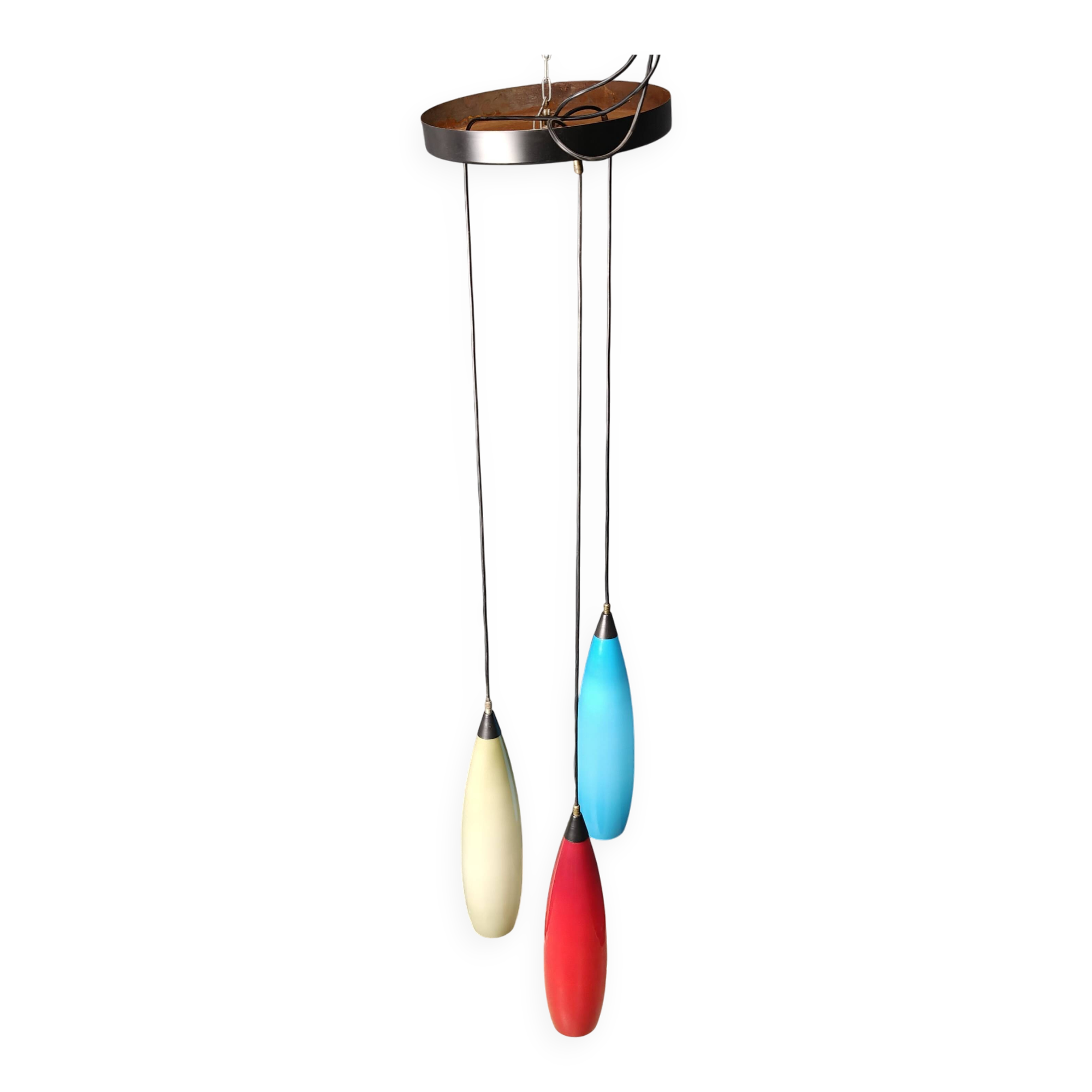 Vintage 3 glass pendant lights by Vistosi, 1970s