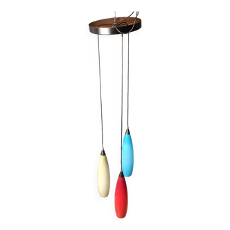 Suspension vintage 3 lampes en verre par Vistosi, années 1970