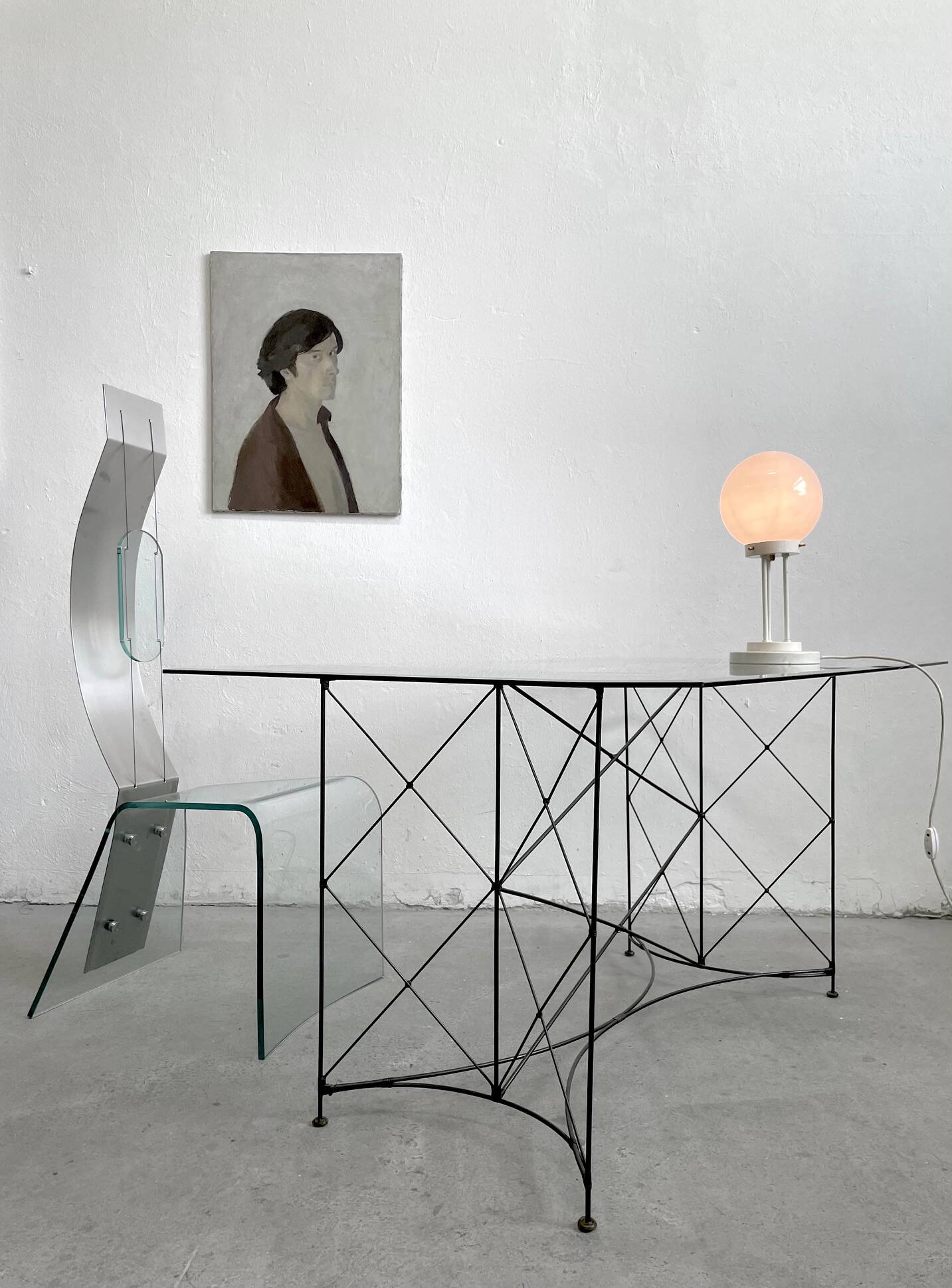 Steel Wire and Rattan Dining Table or Desk, Japan 1980's