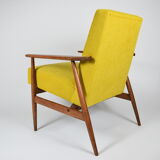 Original vintage armchair "FOX", designer Henry Lis, 1970s, fully restored, yellow