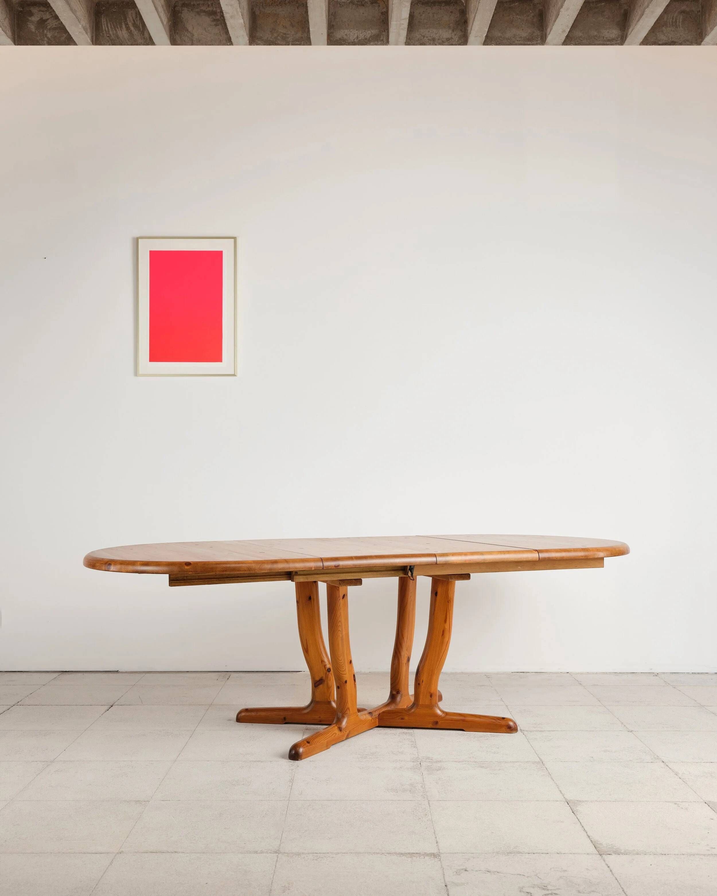 Brutalist extendable table in pine, Rainer Daumiller, Denmark, 1970s.