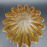 Murano Barovier Toso Ribbed Blown Glass Cup with Amber Color Inclusions