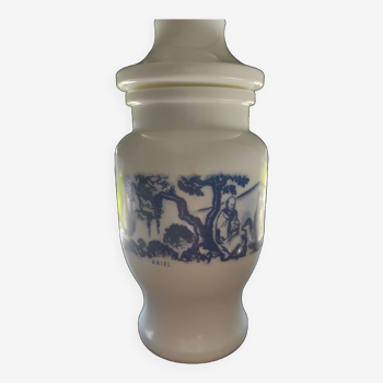 Vintage opal glass jar Ariel blue Chinese decor