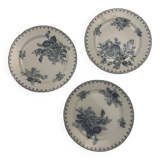 3 flat plates in Sarreguemines iron clay model Flore