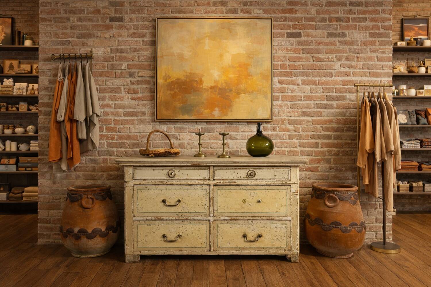 Double-sided shop counter furniture with 6 drawers, length 156 cm.