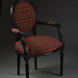 Medallion Chair with Tartan Fabric, Early XXth century