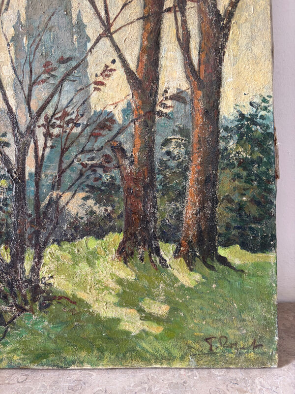 L’église d’Harfleur, huile sur toile signé Thecle Robert (1894-1950)