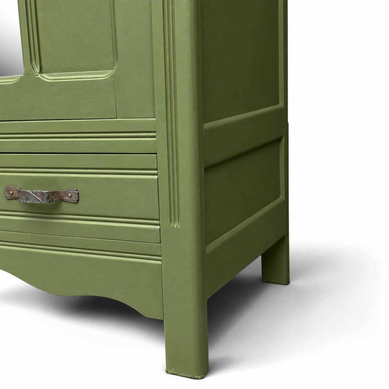 Renovated Art Deco Parisian wardrobe in khaki with original mirror.