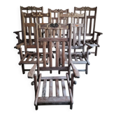 Set of 6 vintage American folding deck chairs in hardwood, 1940s–1960s.