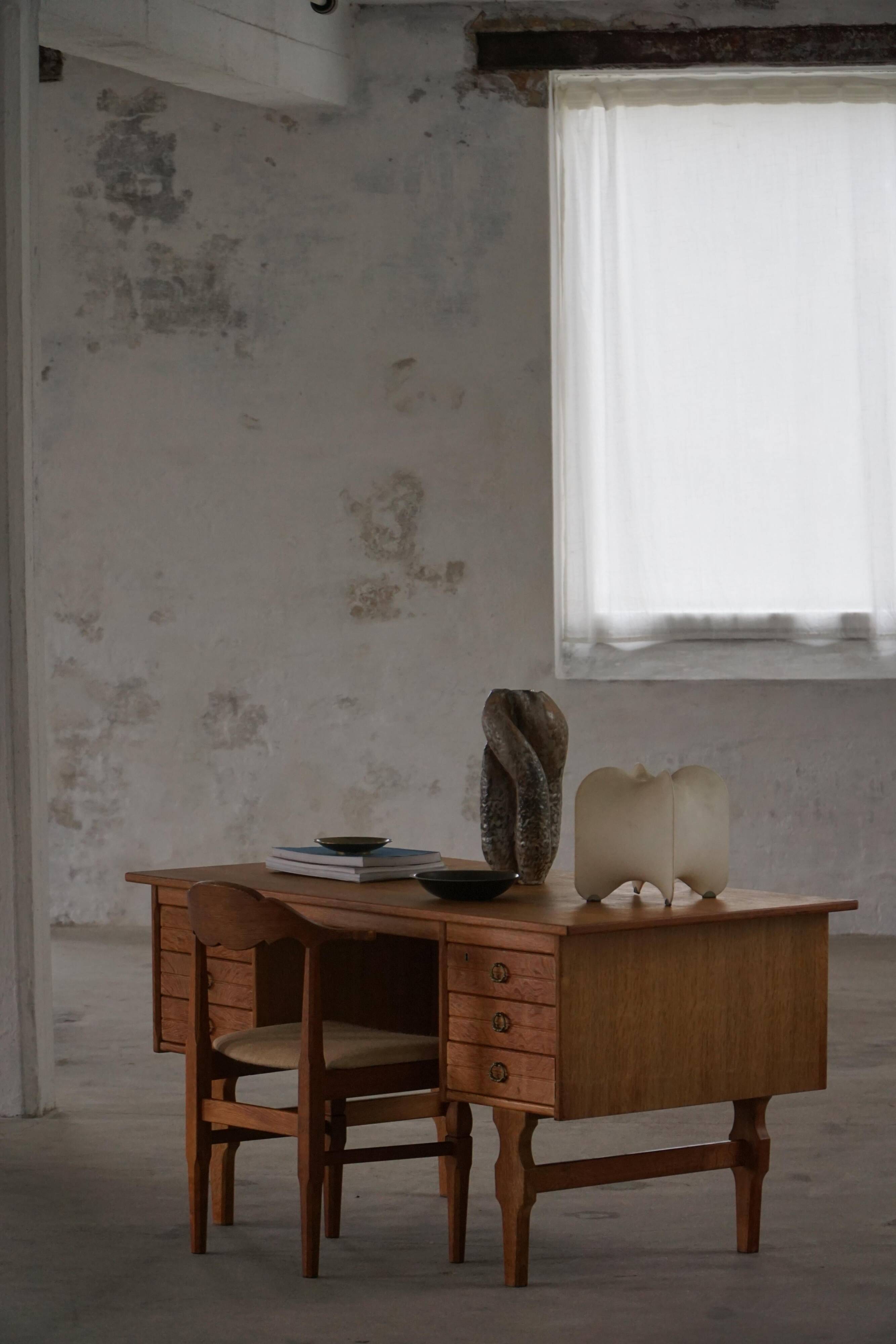 Free-standing oak desk, Mid-century modern Danish, Henning Kjærnulf, 1950s