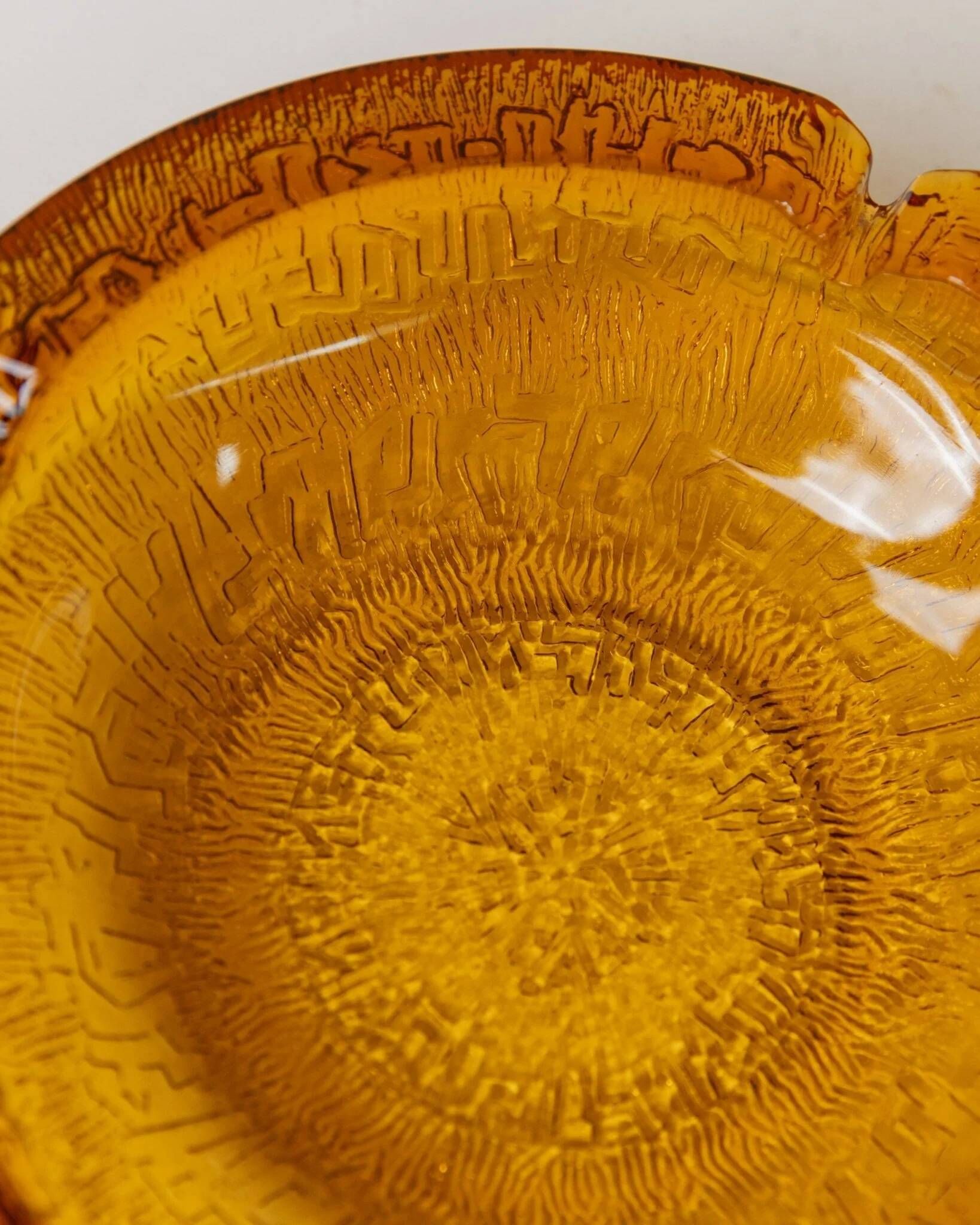 Amber Glass Ashtray - Vintage Textured Glass, Italy 1980s, Decorative Retro Gift