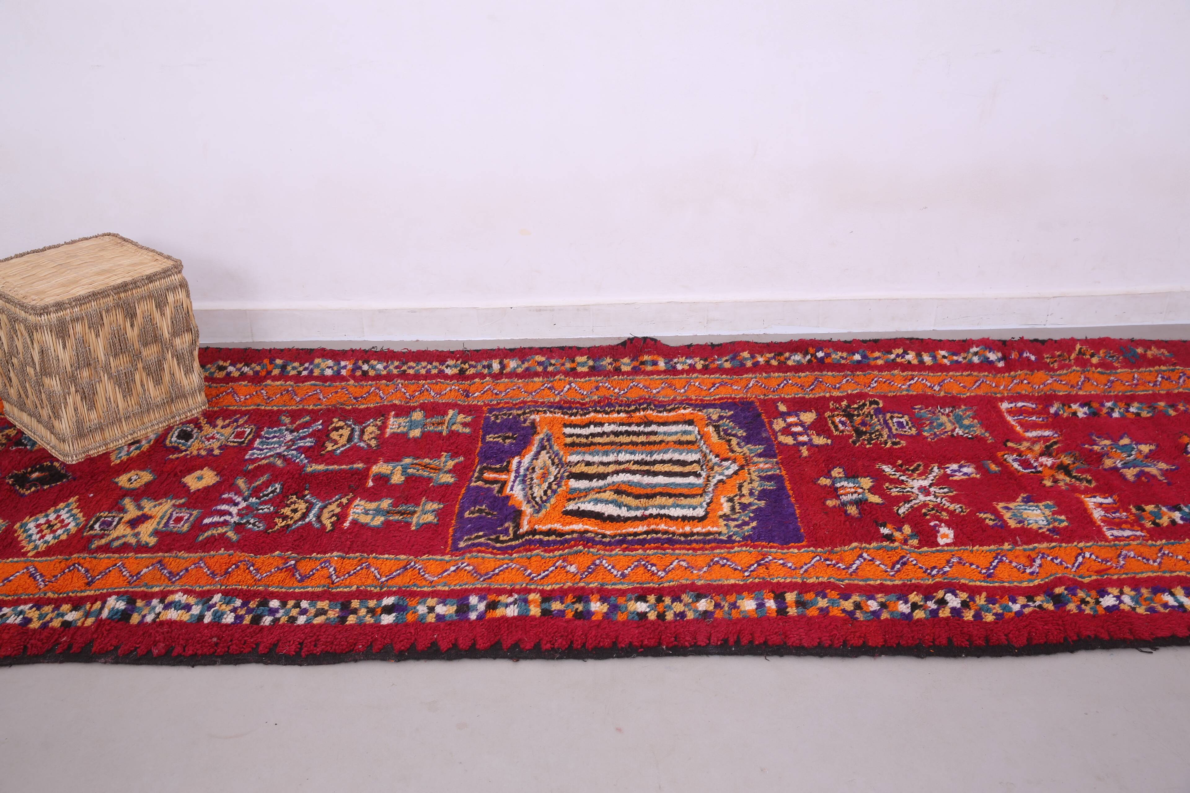 Red Vintage Moroccan Runner Rug 137 x 363 cm - Berber Wool Rug Hallway