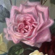 Large antique painting with roses – Oil on canvas from the 1900s – 40 x 102 cm – a large decorative format