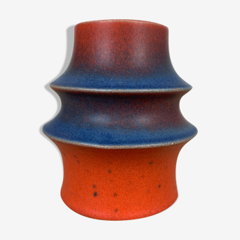 Vase space age 1970 céramique orange bleu