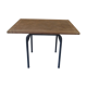 Table, tubular pedestal metal gray slate, oak tray marked