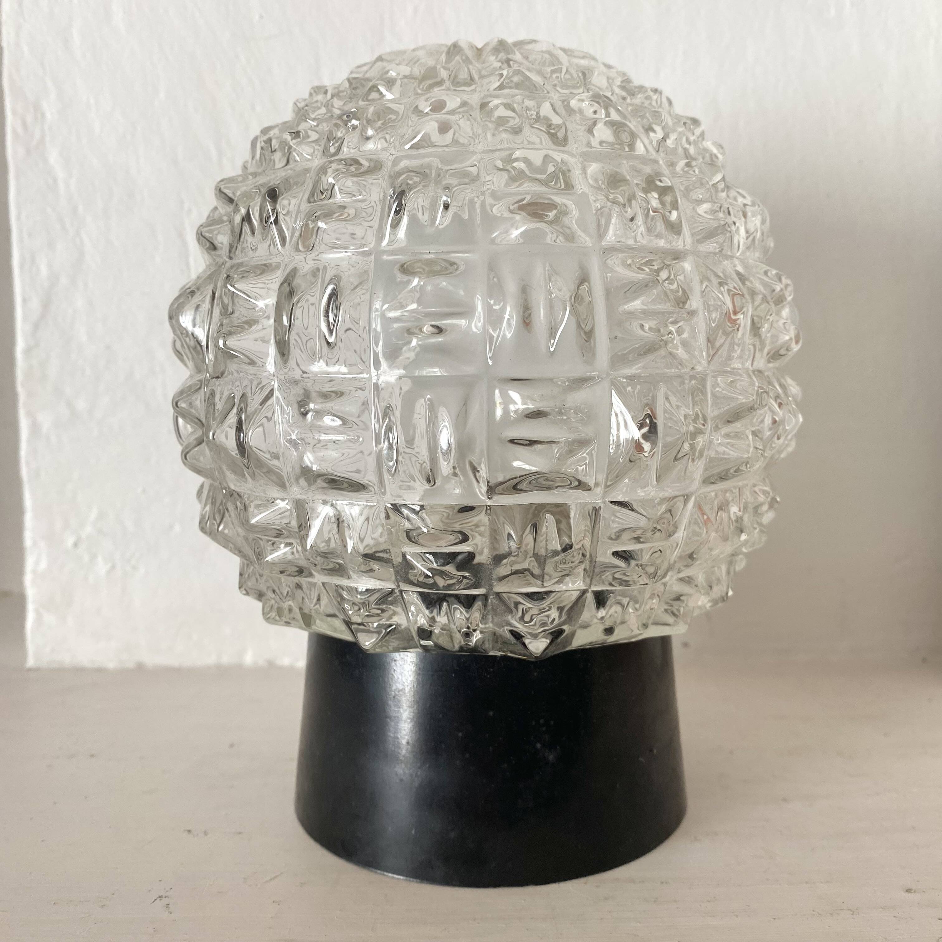 Vintage ceiling light, molded glass ball, 60s-70s