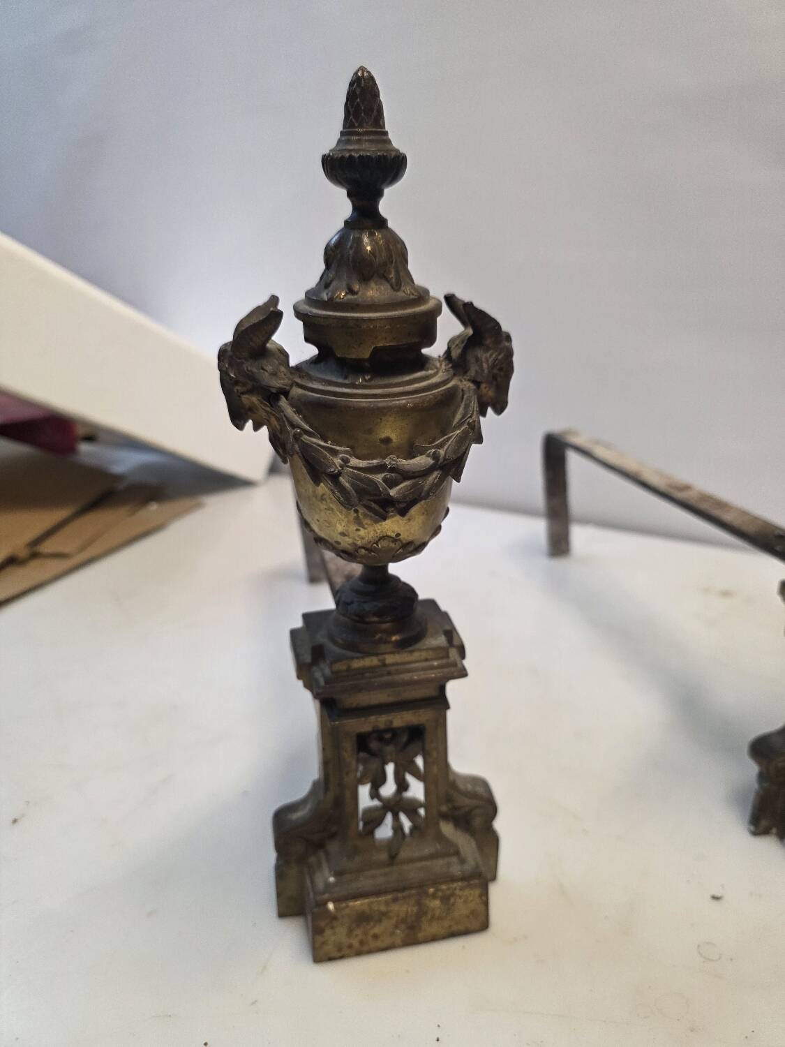 Pair of Louis XVI style andirons, 19th century in bronze