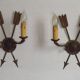 French Vintage Bronze Empire Arrow & Quiver Criss Cross Double Wall Sconces
