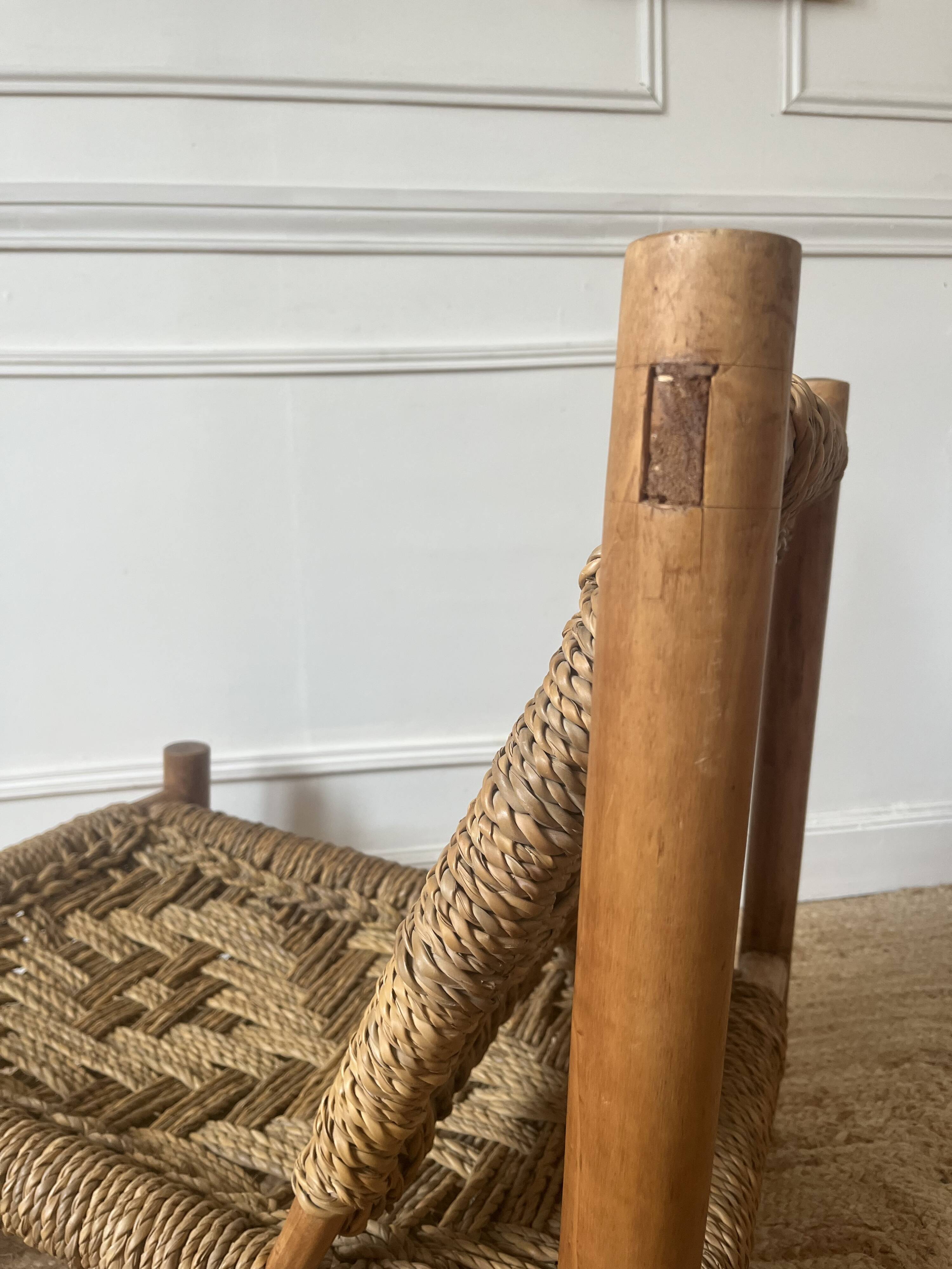 Wood and rope armchair by Audoux and Minnet from the 1950s.